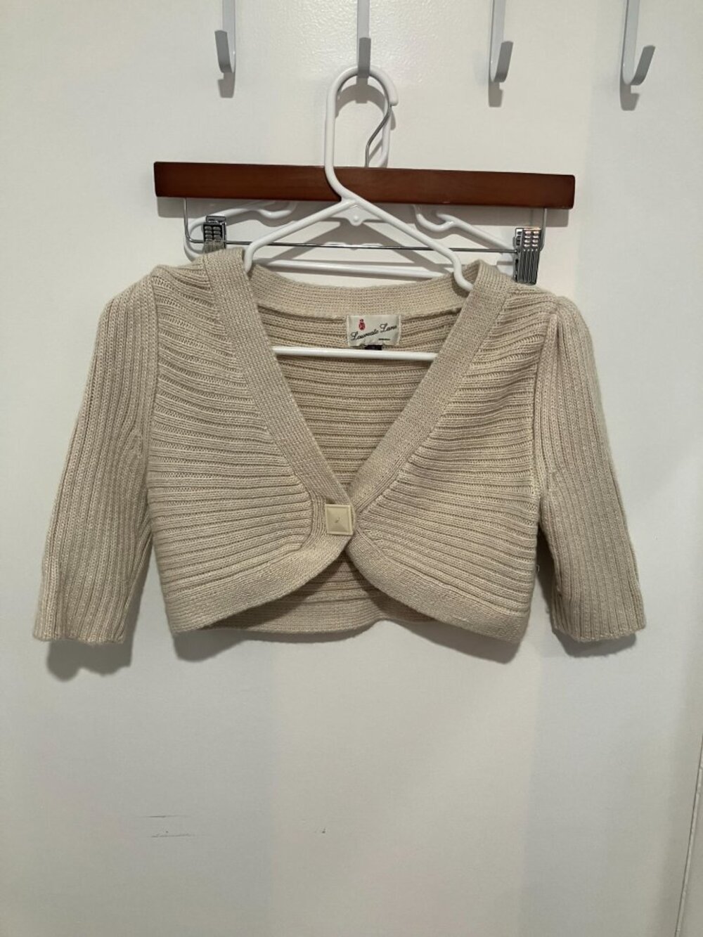 Anthropologie Laureate Lane Cream Ribbed Cropped Cardigan Sweater Alpaca Small